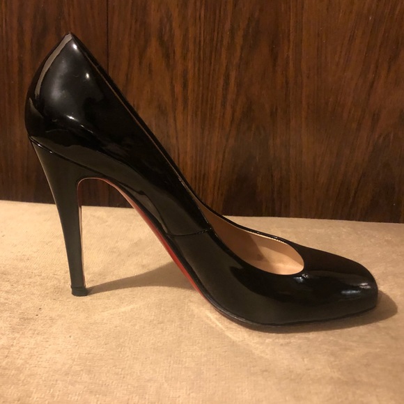 Christian Louboutin Black Patent Leather Particule Square Toe Pump Sz 37.5 - Picture 3 of 5